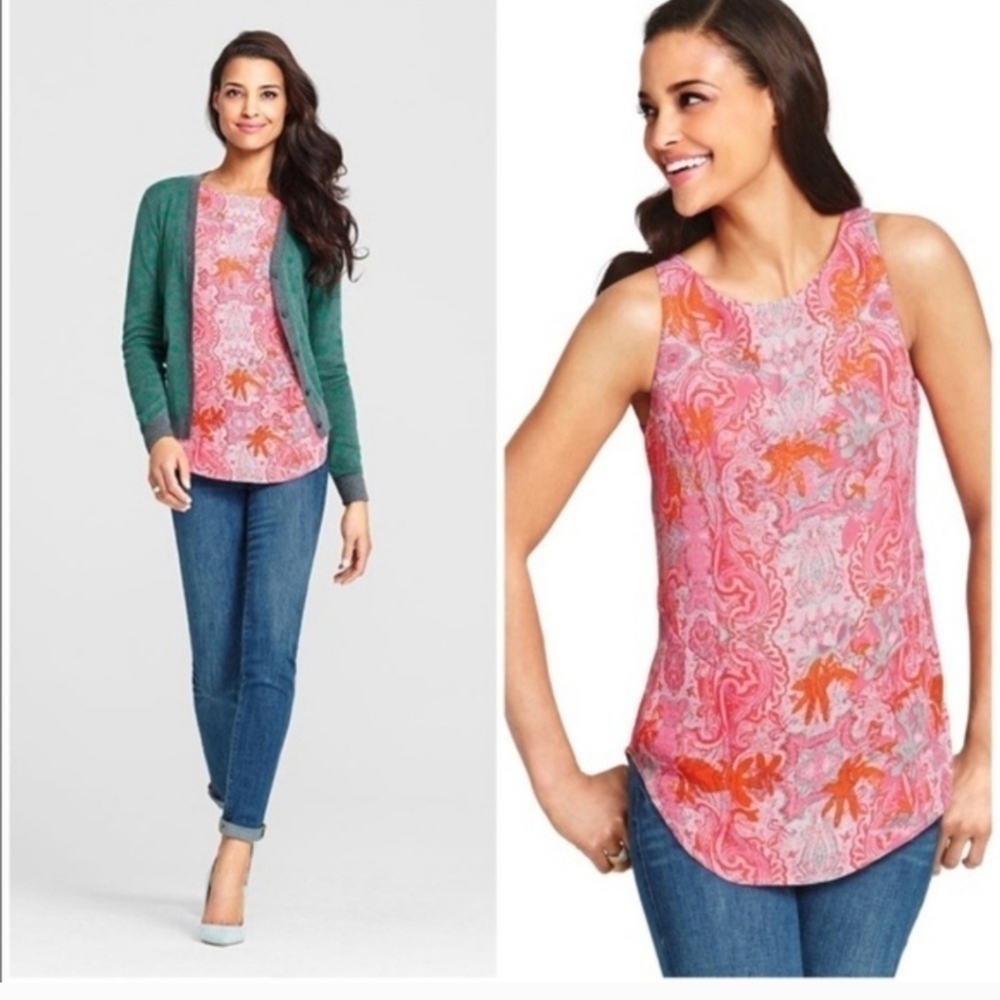 Cabi 127 Pink Jubilee Printed Sleeveless Blouse Sz S